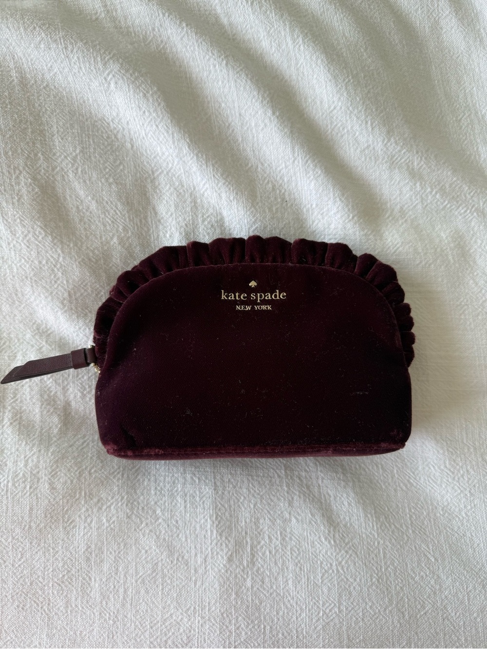 kate spade Velvet Ruffle Cosmetic Pouch or clutch - Deep Red ruffle edge